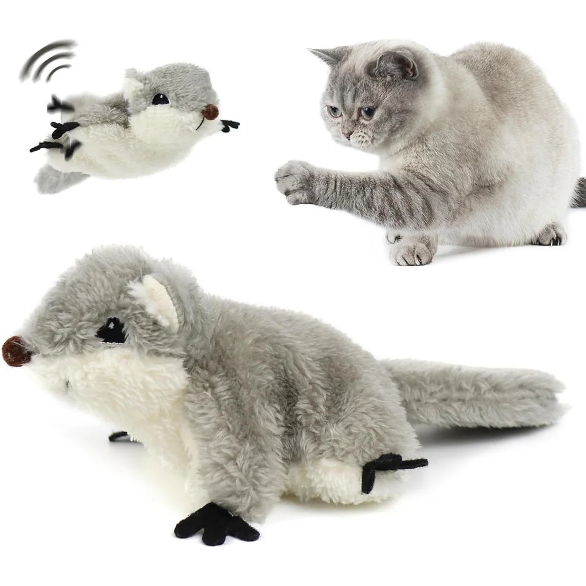 PROKEL Rechargeable Flapping Squirrel: Lifelike Interactive Cat Kicker Toy with Catnip